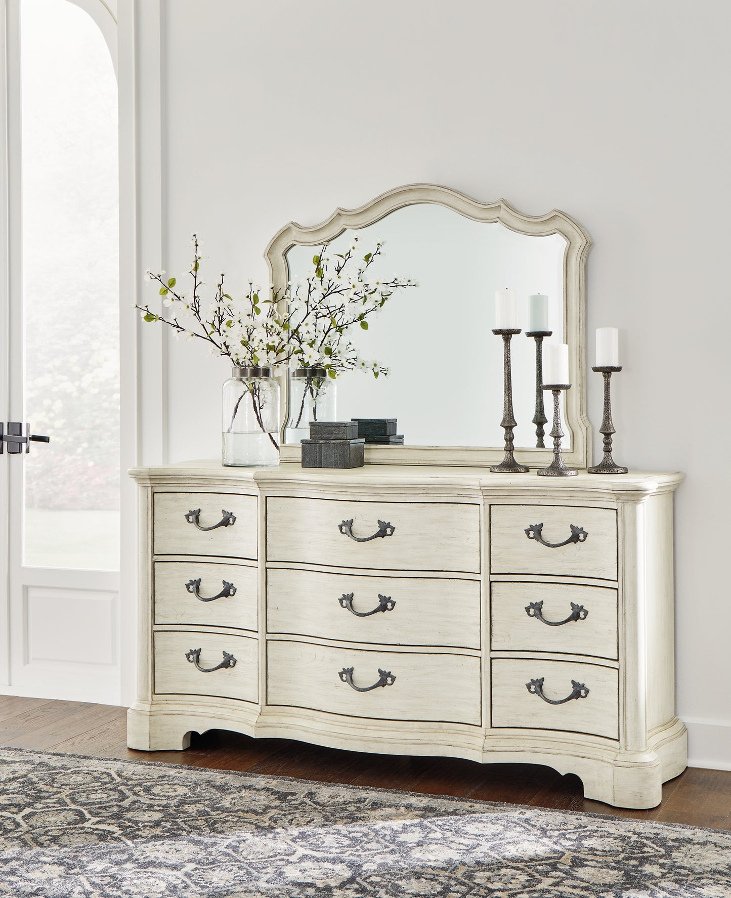 Arlendyne  Upholstered Bed With Mirrored Dresser And Nightstand