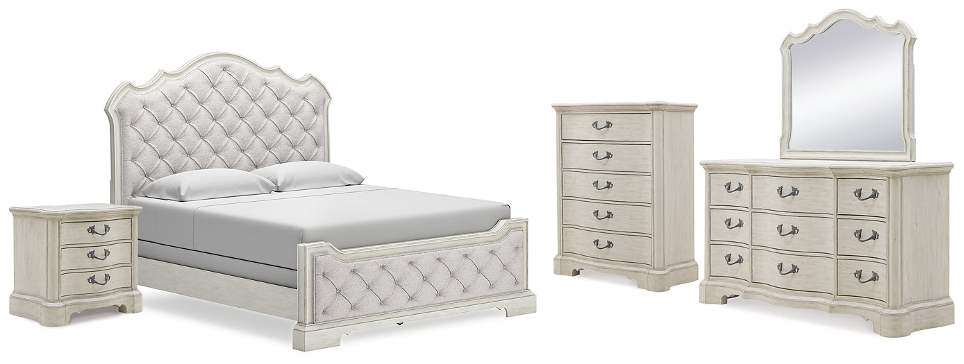 Arlendyne  Upholstered Bed With Mirrored Dresser, Chest And Nightstand