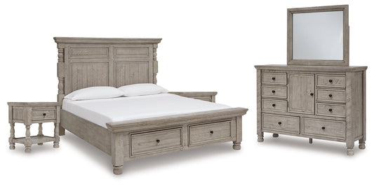 Harrastone  Panel Bed With Mirrored Dresser And 2 Nightstands