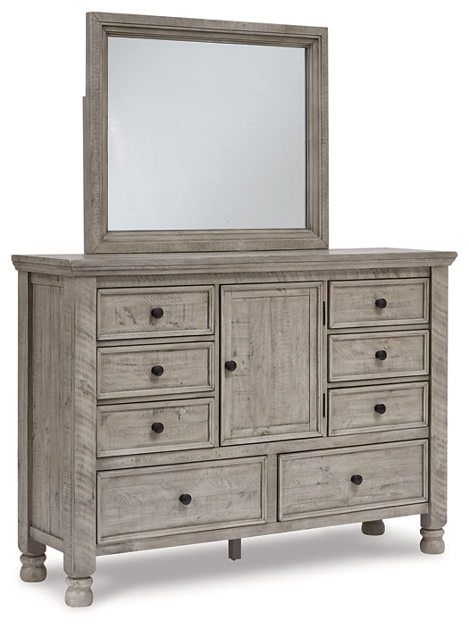 Harrastone  Panel Bed With Mirrored Dresser And Chest