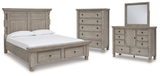 Harrastone  Panel Bed With Mirrored Dresser And Chest