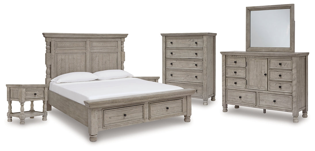 Harrastone  Panel Bed With Mirrored Dresser, Chest And 2 Nightstands