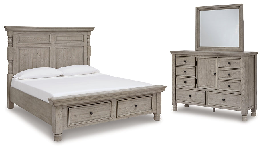 Harrastone  Panel Bed With Mirrored Dresser