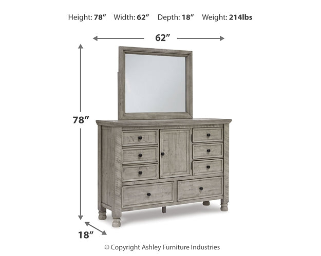 Harrastone California  Panel Bed With Mirrored Dresser