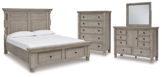 Harrastone California  Panel Bed With Mirrored Dresser And Chest