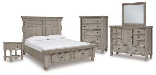 Harrastone  Panel Bed With Mirrored Dresser, Chest And Nightstand