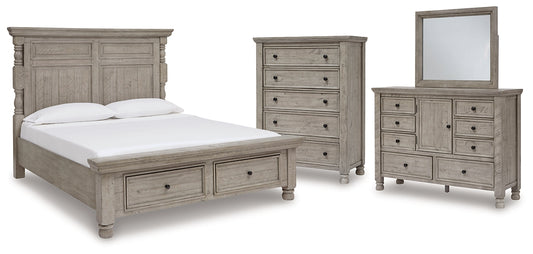 Harrastone  Panel Bed With Mirrored Dresser And Chest