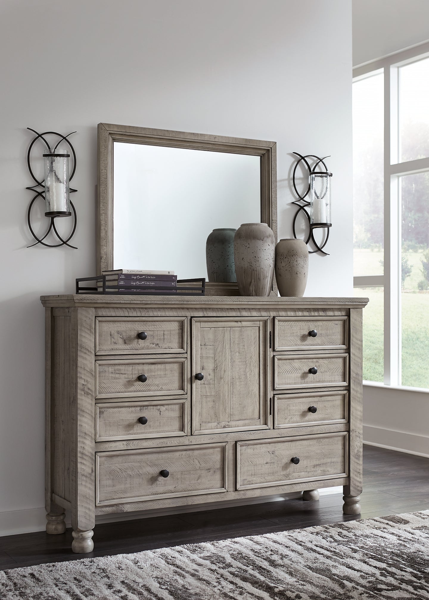 Harrastone  Panel Bed With Mirrored Dresser And 2 Nightstands